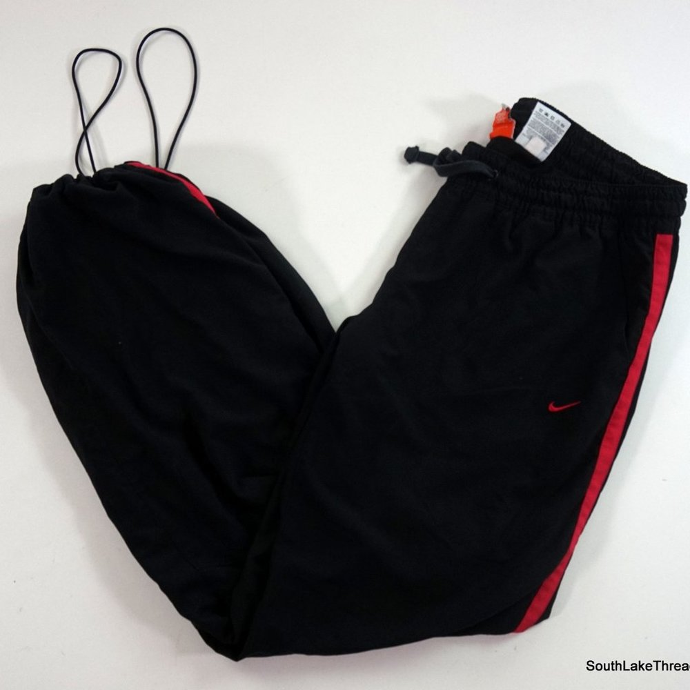 Nike Wind Track Pants Sz Women's Large (12-14) Black Pink Striped Swoosh Logo